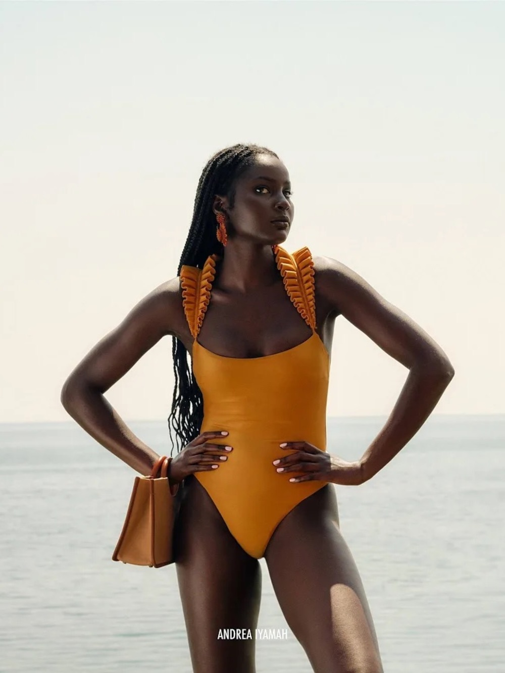 Andrea Iyamah ISI Ruffle-Strap One-Piece Swimsuit in Mustard
